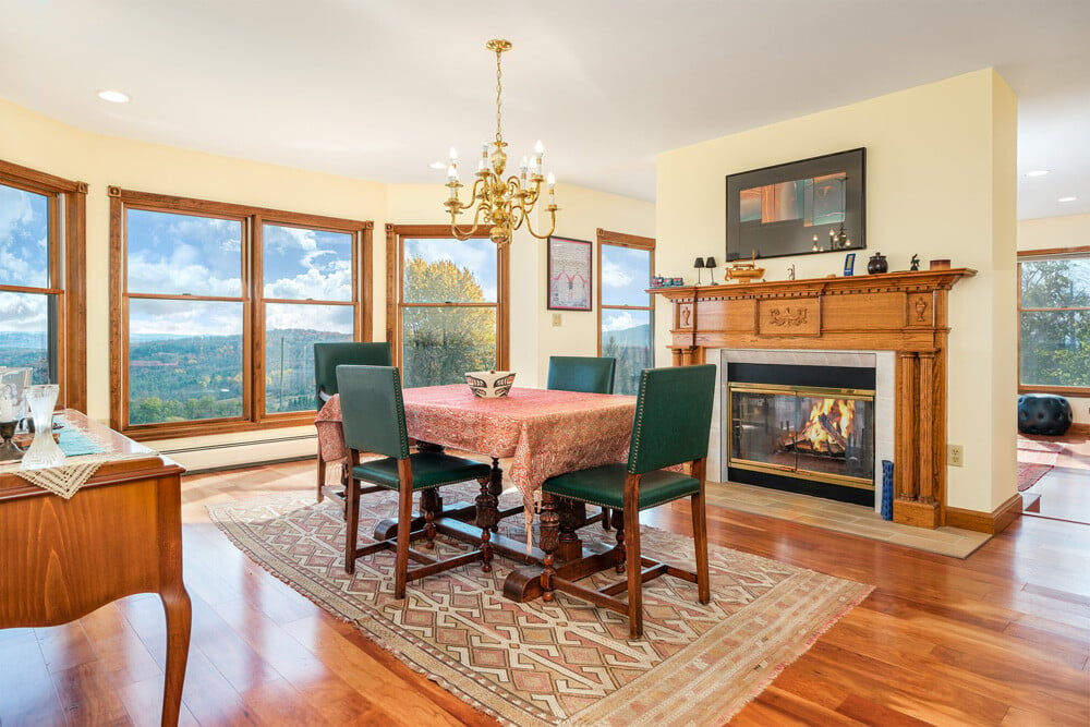 Formal dining room with fireplace 