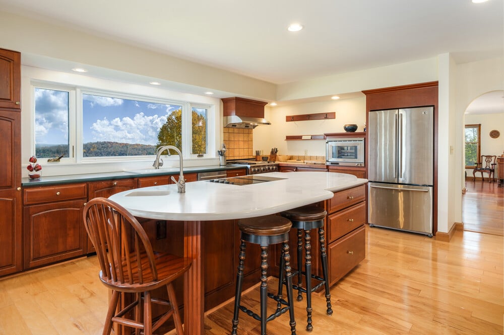 Chef's kitchen with picture window